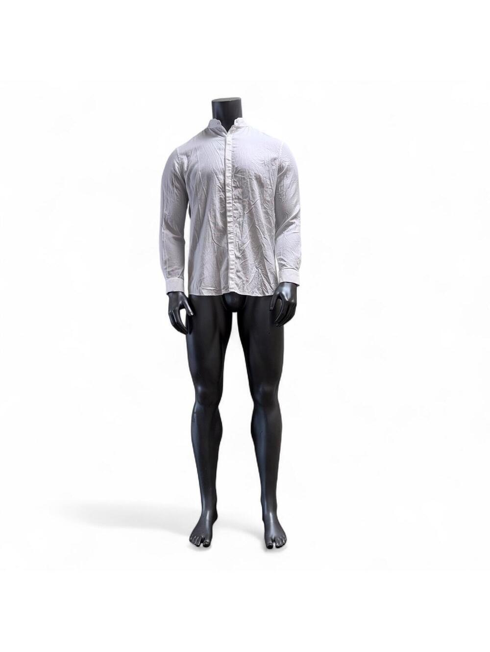EVE de UOMO Men's White Textured Button-Up Shirt with Mandarin Collar and Unique